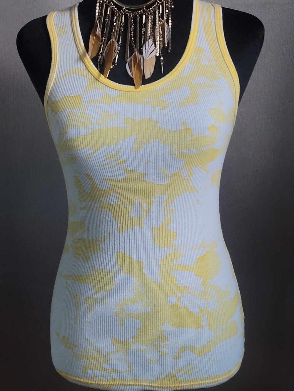 Yellow & White Ribbed Tank Top - Women